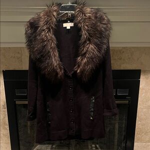 MICHAEL Michael Kors Dark Brown Teddy Jacket with Faux Fur Collar